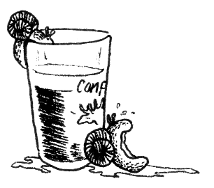 Two snails drinking out of a Confabulation glass